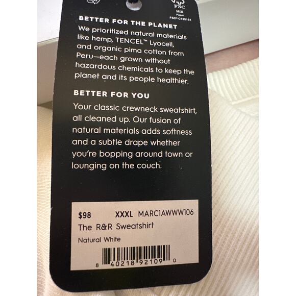 ALLBIRDS The R&R Crew Neck Sweatshirt Natural White Size 3XL New - Picture 3 of 3